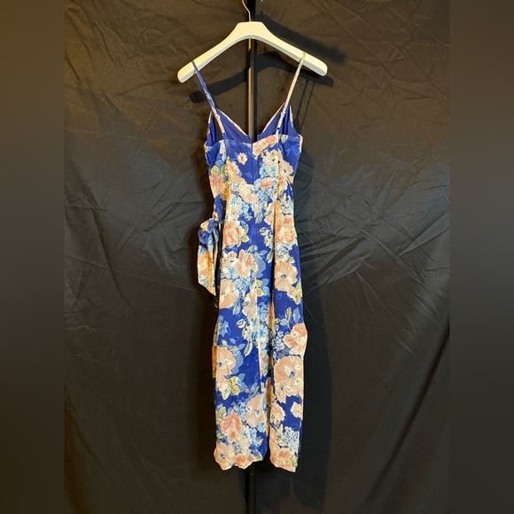 Lulus XSmall Blue Floral Bustier Faux Wrap Midi Dress - Picture 6 of 8
